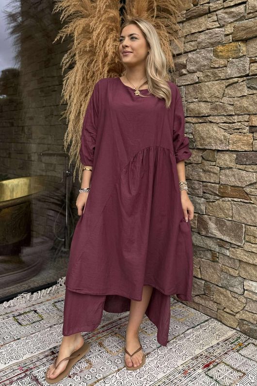 Made in Italy Purdy Pure Cotton Smock Dress Beetroot 
